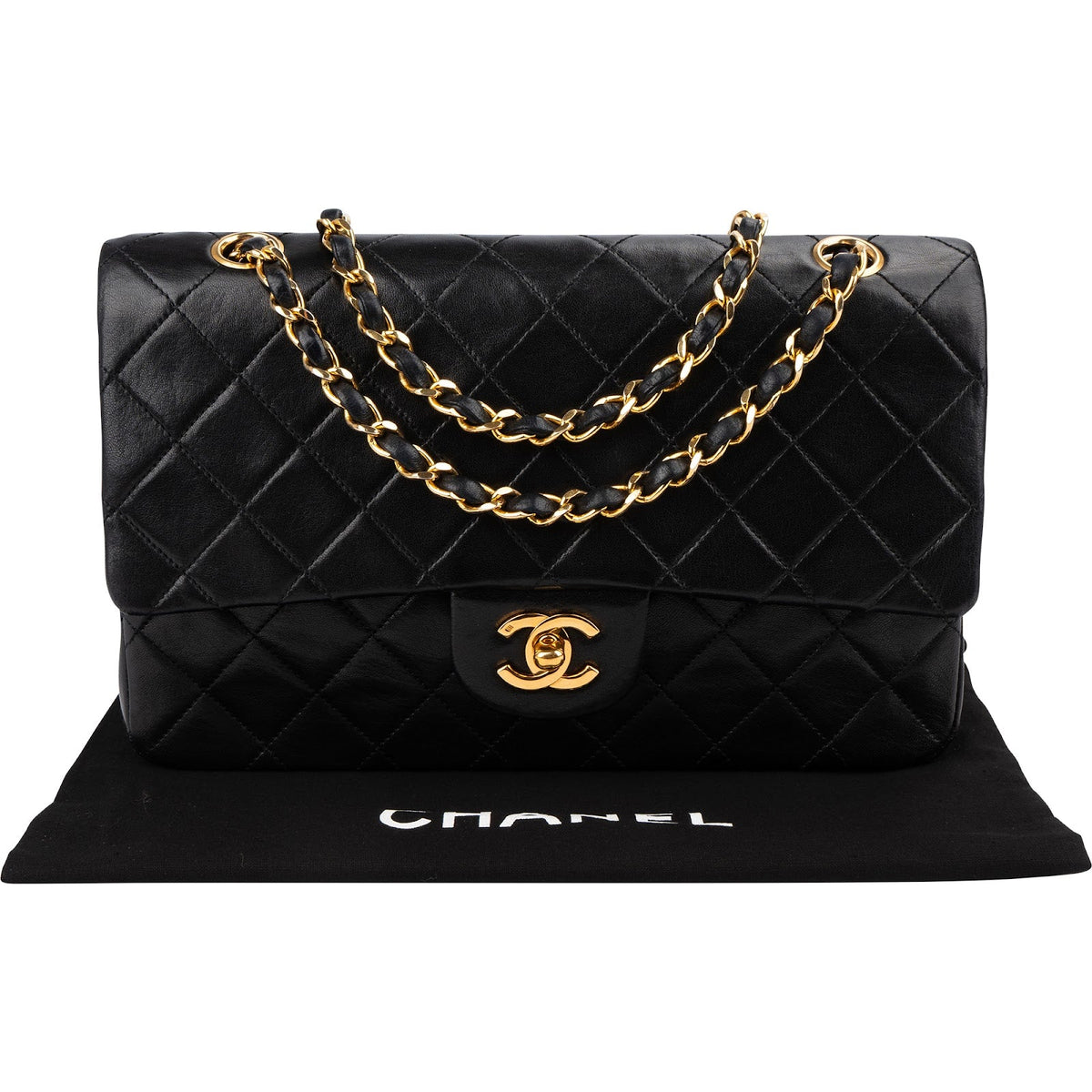 Chanel Quilted Lambskin Medium 24K Gold Double Flap Shoulder Bag