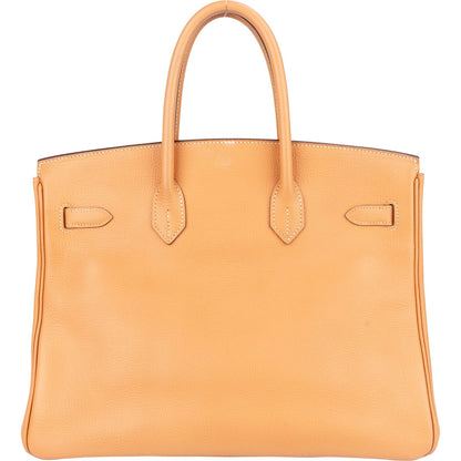 Hermès Fjord Leather Birkin 35 Handbag Beige Brown Palladium Hardware