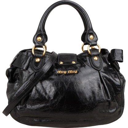 Miu Miu Vitello Shine Leather Bow Bauletto Handbag