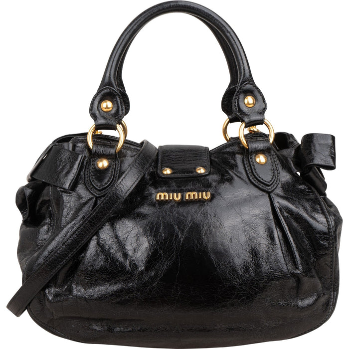 Miu Miu Vitello Shine Leather Bow Bauletto Handbag