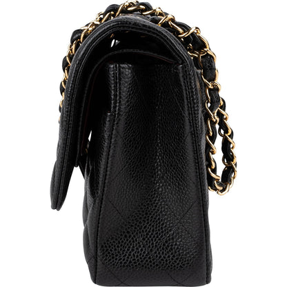 Chanel Quilted Caviar Leather Gold Medium Double Flap Crossbody Bag