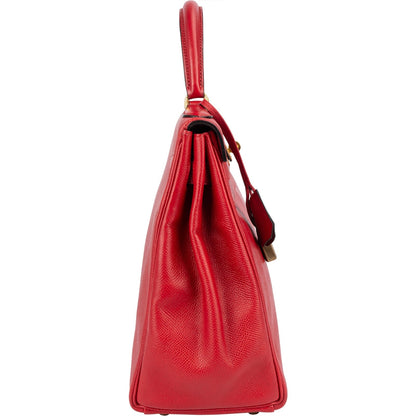 Hermès Rouge Courchevel Leather Kelly 32 Handbag