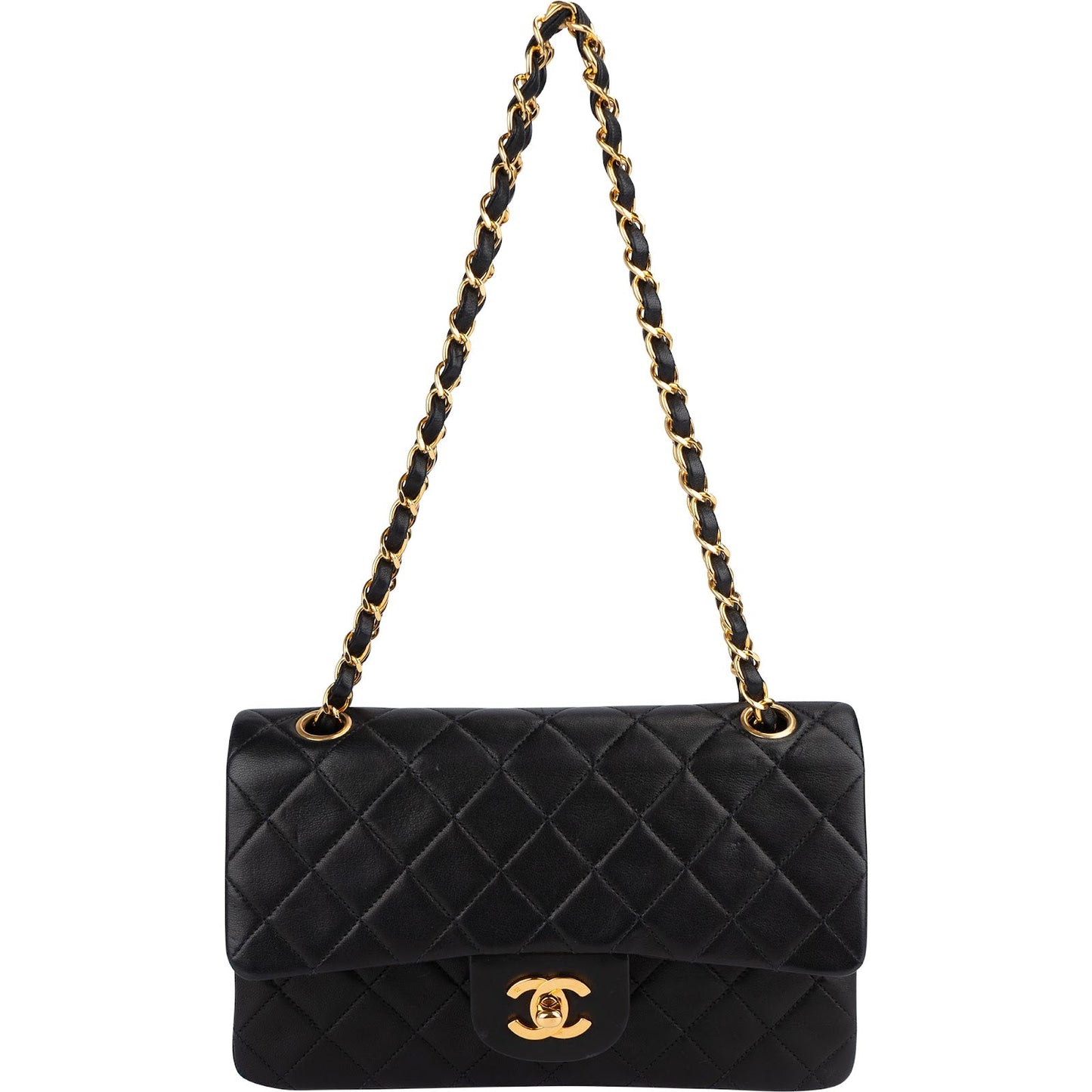 Chanel Quilted Lambskin 24K Gold Small Double Flap Shoulder Bag