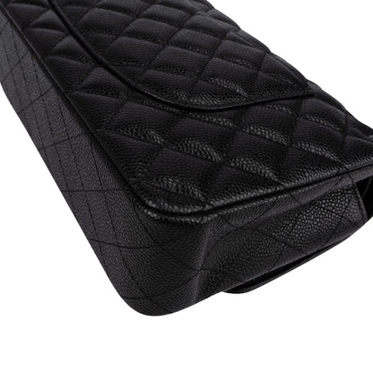 Chanel Quilted Caviar Leather Palladium Medium Double Flap Shoulder Bag