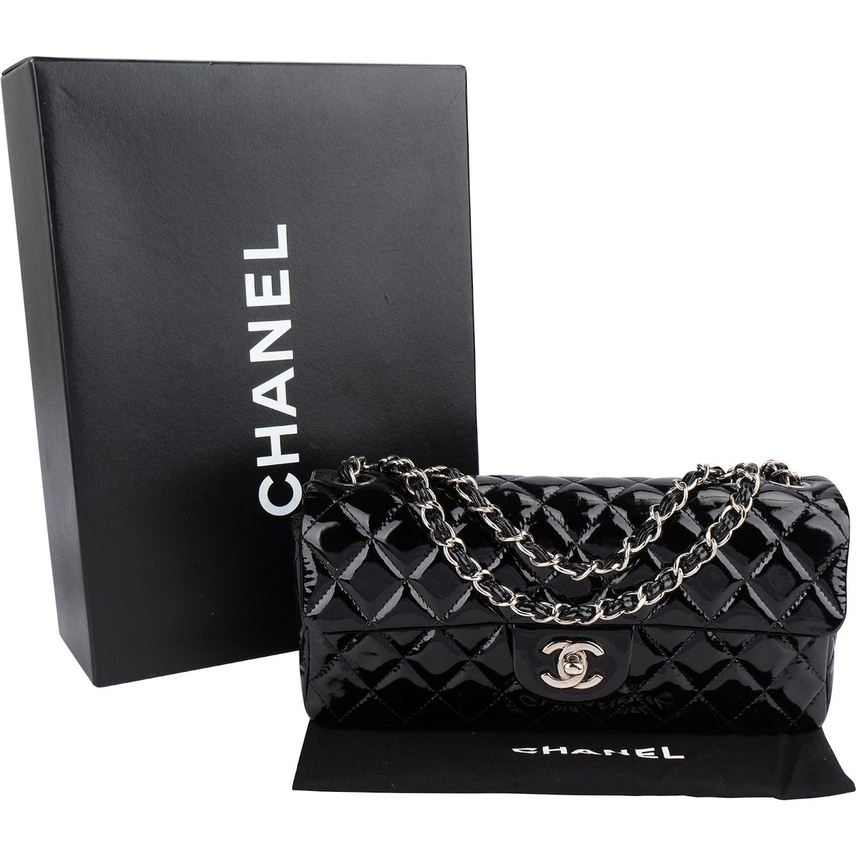 Chanel Quilted Patent Leather East West Single Flap Shoulder Bag