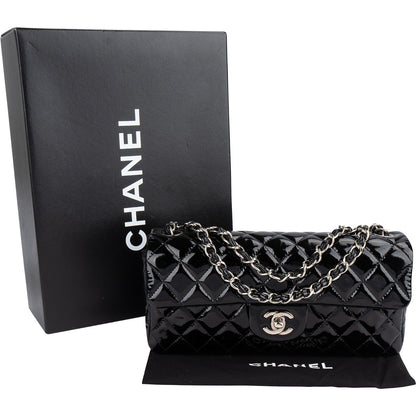Chanel Quilted Patent Leather East West Single Flap Shoulder Bag