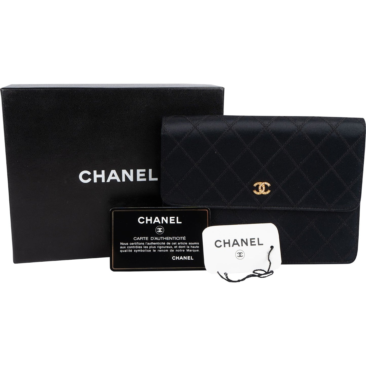 Chanel Quilted Satin Crystal CC Flap Clutch