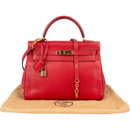 Hermès Rouge Courchevel Leather Kelly 32 Handbag