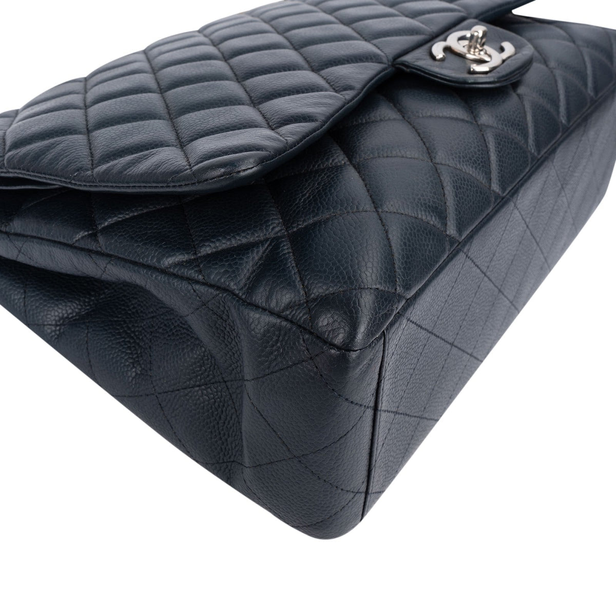Chanel Navy Qulited Caviar Leather Maxi Double Flap Crossbody Bag