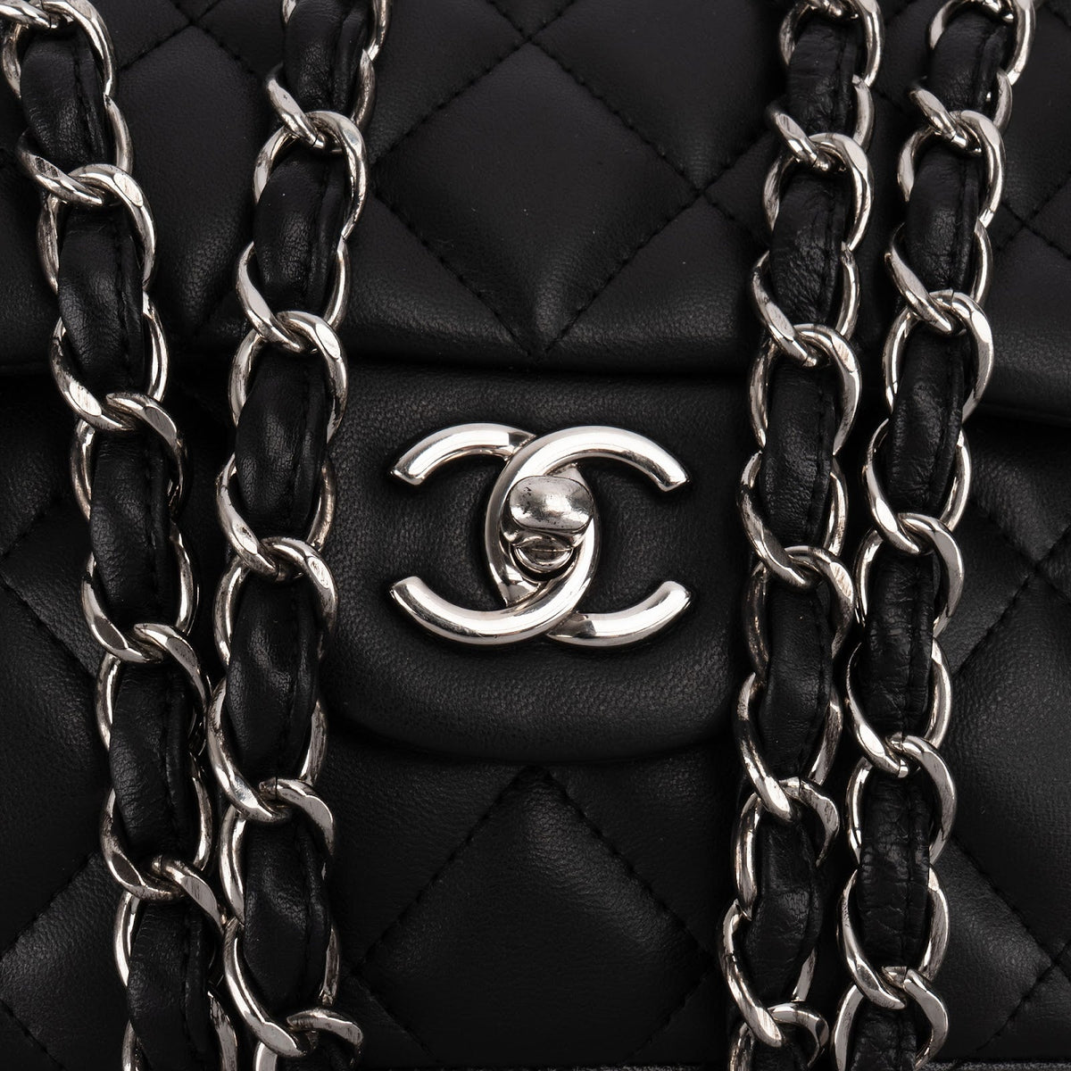 Chanel Quilted Lambskin Palladium Jumbo Double Flap Crossbody Bag