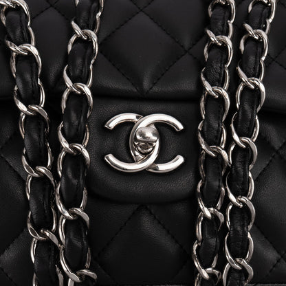 Chanel Quilted Lambskin Palladium Jumbo Double Flap Crossbody Bag