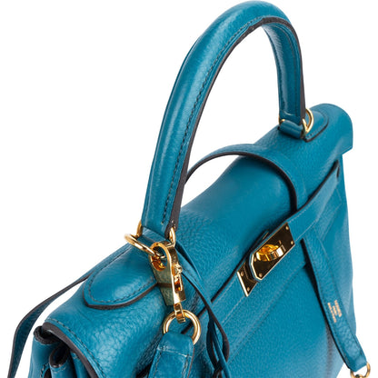 Hermès Bleu Izmir Clemence Leather Kelly 32 Handbag