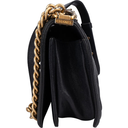 Chanel Quilted Caviar Leather Medium Boy Single Flap Crossbody Bag