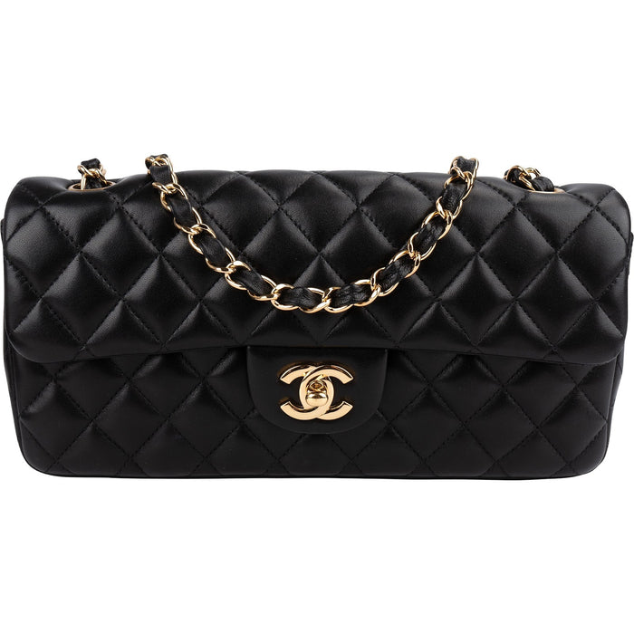 Chanel Quilted Lambskin East West Single Flap Shoulder Bag
