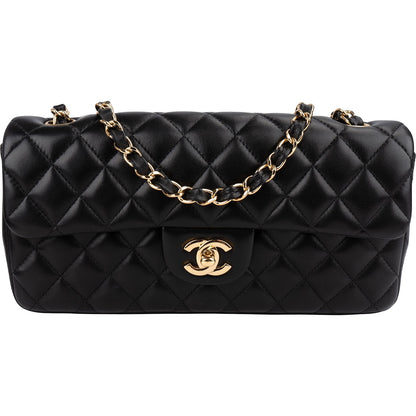 Chanel Quilted Lambskin East West Single Flap Shoulder Bag