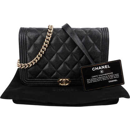 Chanel Quilted Caviar Leather Small Boy Wallet On Chain Crossbody Bag