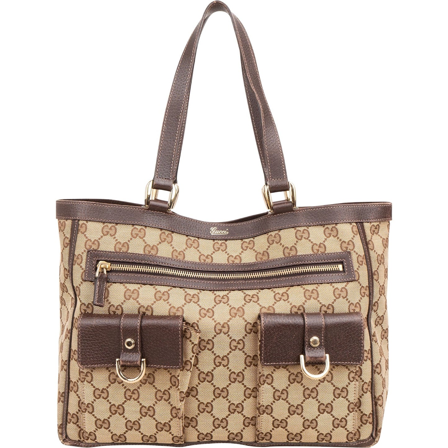 Gucci Monogram GG Canvas Abbey Double Pocket Tote Shoulder Bag