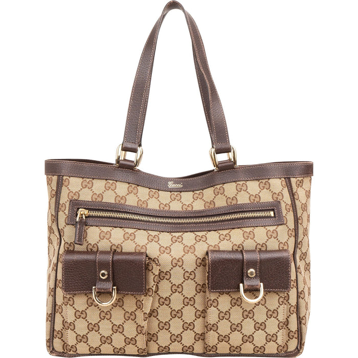 Gucci Monogram GG Canvas Abbey Double Pocket Tote Shoulder Bag