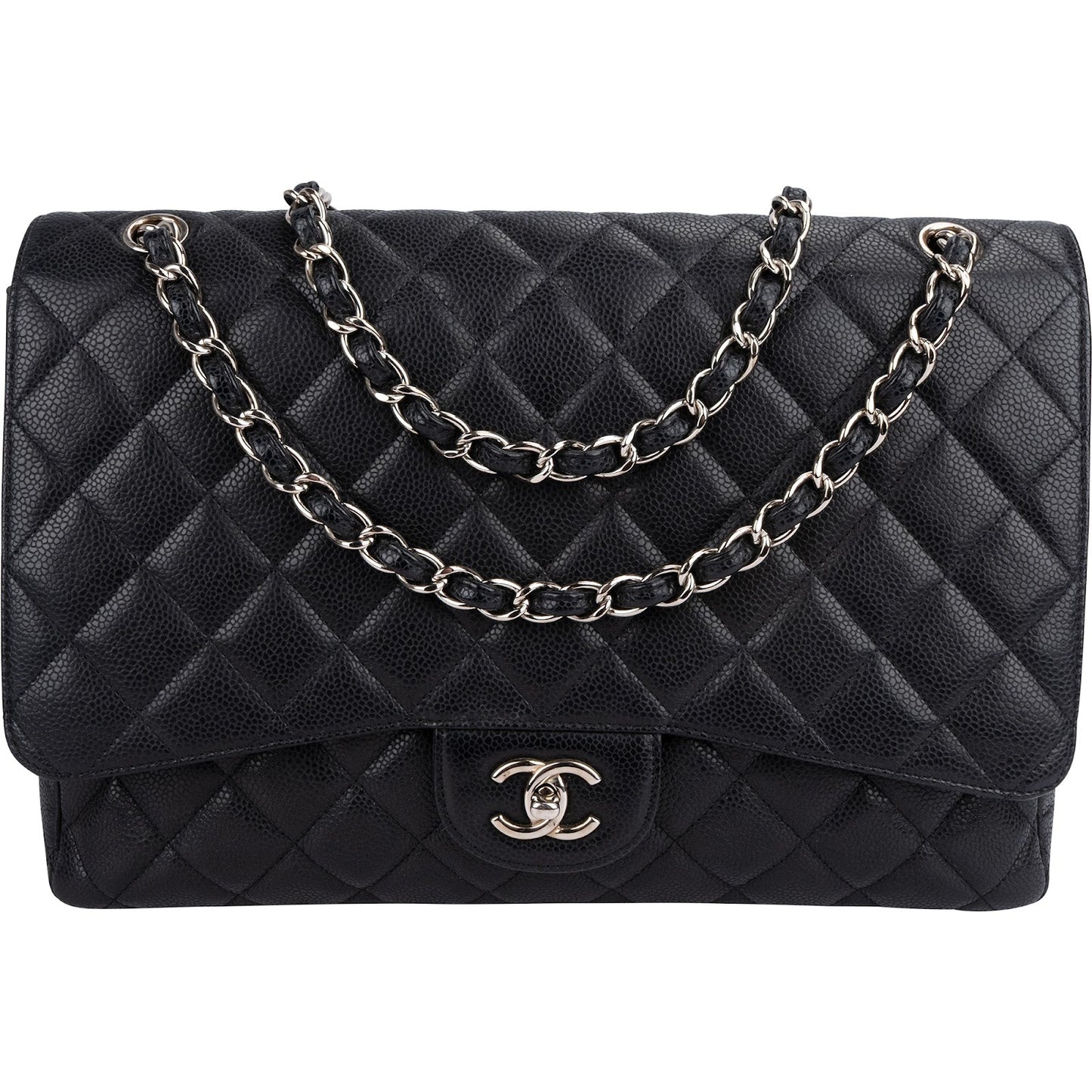 Chanel Quilted Caviar Leather Palladium Maxi Single Flap Crossbody Bag