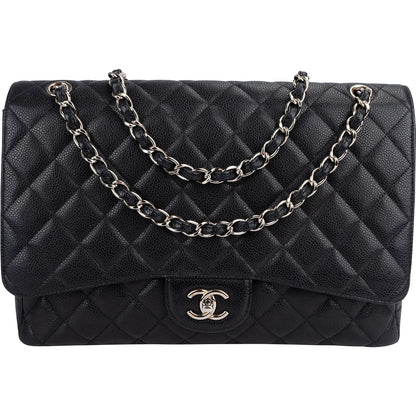 Chanel Quilted Caviar Leather Palladium Maxi Single Flap Crossbody Bag
