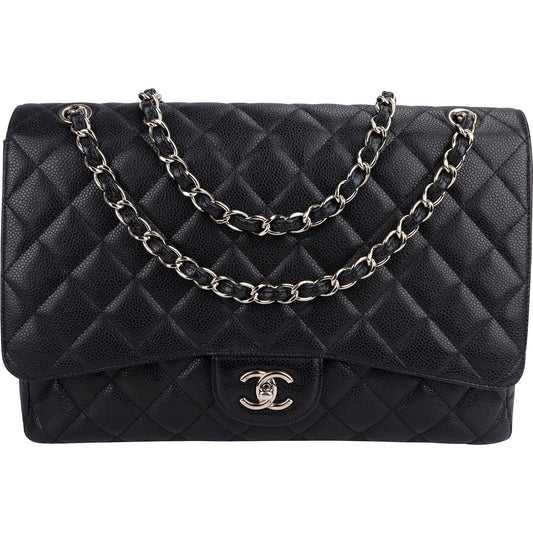 Chanel Quilted Caviar Leather Palladium Maxi Single Flap Crossbody Bag