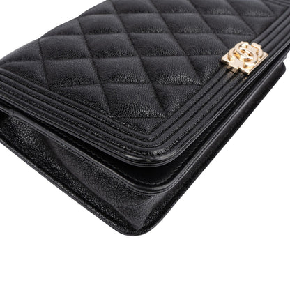 Chanel Quilted Caviar Leather Small Boy Wallet On Chain Crossbody Bag