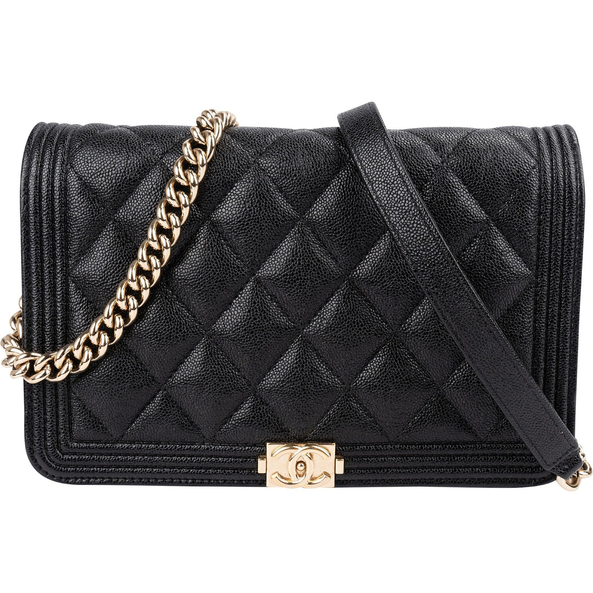 Chanel Quilted Caviar Leather Small Boy Wallet On Chain Crossbody Bag