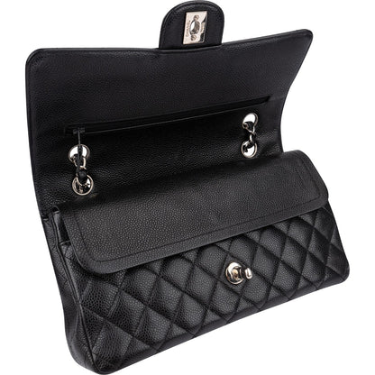Chanel Quilted Caviar Leather Palladium Medium Double Flap Shoulder Bag