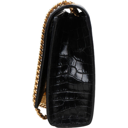 Saint Laurent Croc-Embossed Leather Kate Tassel Chain Crossbody Bag