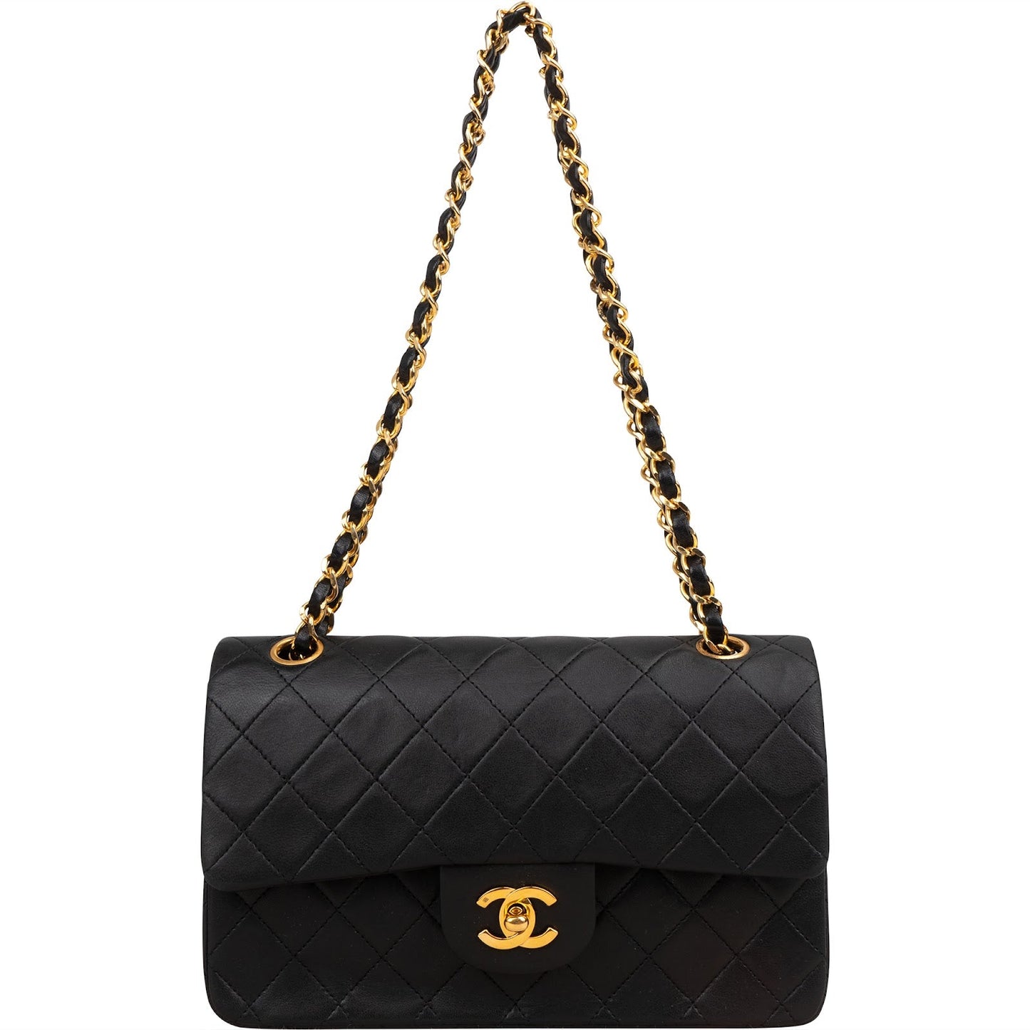 Chanel Quilted Lambskin Small 24K Gold Double Flap Shoulder Bag