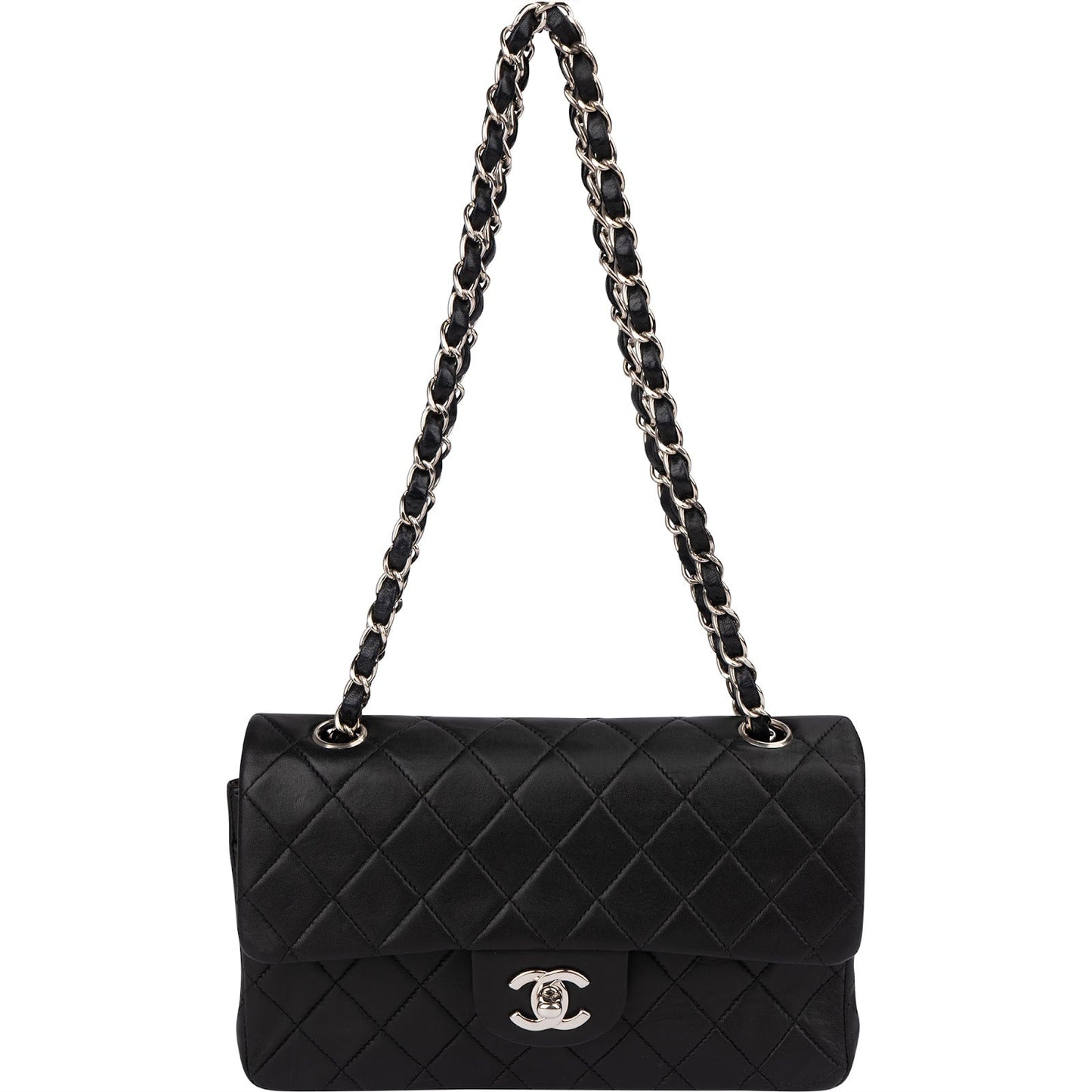 Chanel Quilted Lambskin Palladium Small Double Flap Shoulder Bag