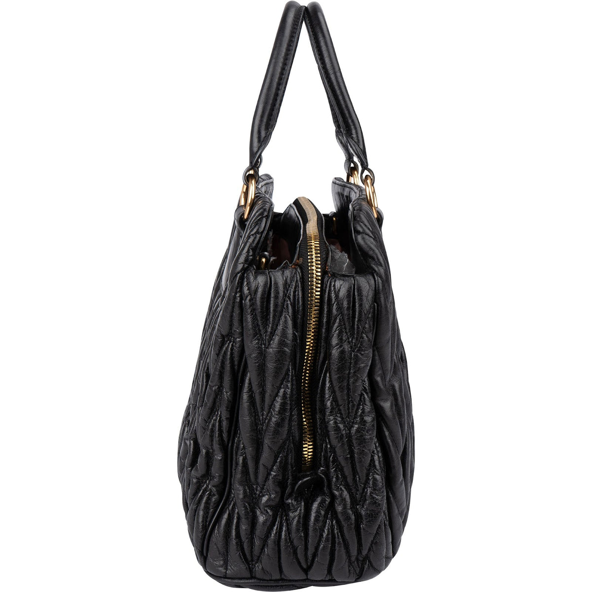 Miu Miu Black Matelassé Nappa Leather Top-Handle Handbag