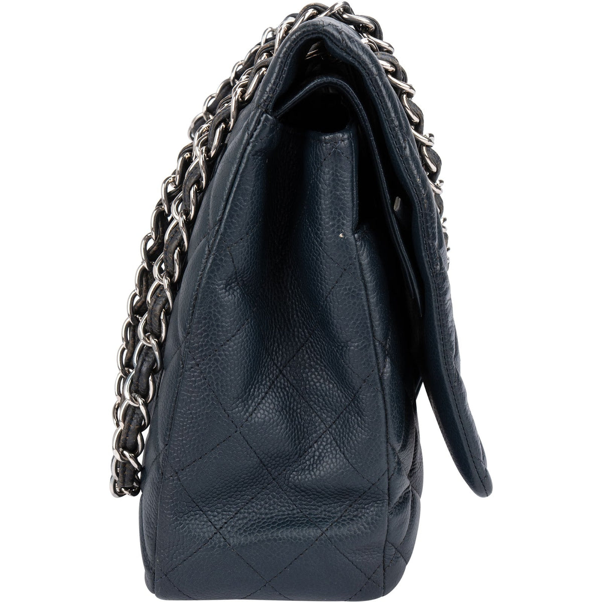Chanel Navy Qulited Caviar Leather Maxi Double Flap Crossbody Bag
