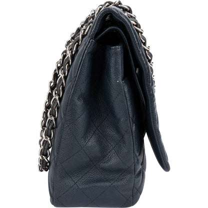 Chanel Navy Qulited Caviar Leather Maxi Double Flap Crossbody Bag