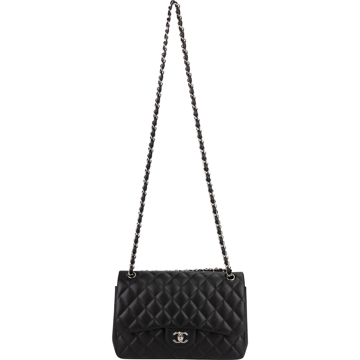 Chanel Quilted Lambskin Palladium Jumbo Double Flap Crossbody Bag