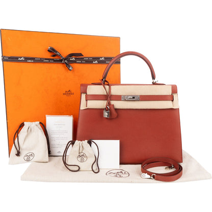 Hermès Epsom Leather Kelly Palladium 35 Sellier Handbag