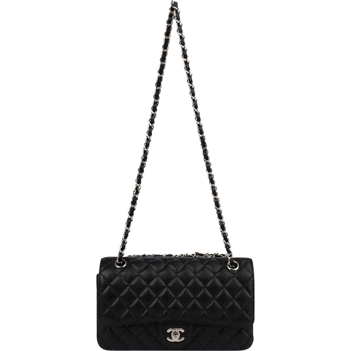 Chanel Quilted Caviar Leather Palladium Medium Double Flap Shoulder Bag