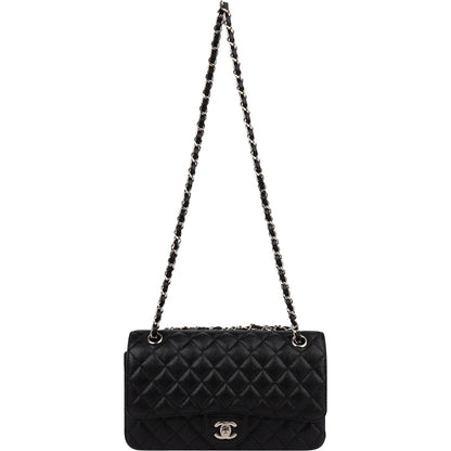 Chanel Quilted Caviar Leather Palladium Medium Double Flap Shoulder Bag
