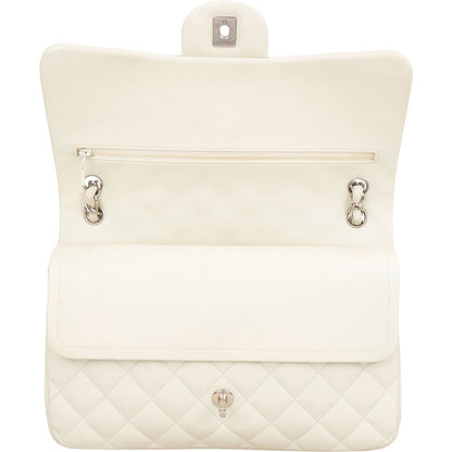 Chanel Quilted Caviar Leather Palladium Jumbo Double Flap Crossbody Bag