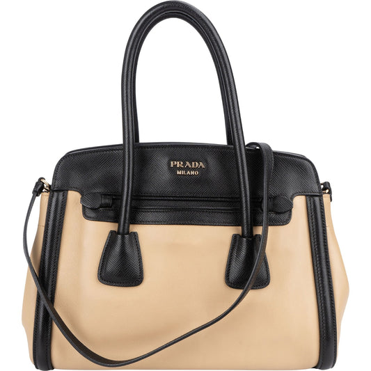 Prada Saffiano Bicolor Leather City Tote Handbag