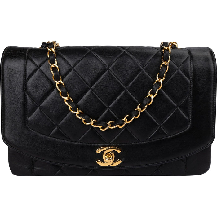 Chanel Quilted Lambskin 24K Gold Diana Single Flap Crossbody Bag