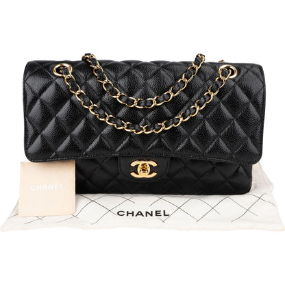Chanel Quilted Caviar Leather Gold Medium Double Flap Crossbody Bag