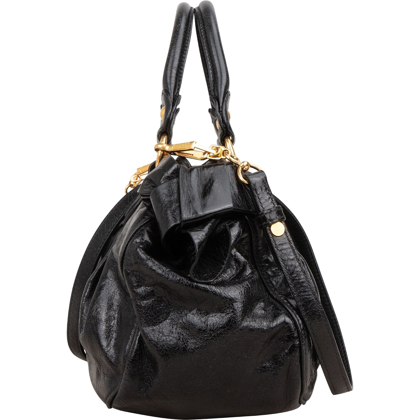 Miu Miu Vitello Shine Leather Bow Bauletto Handbag