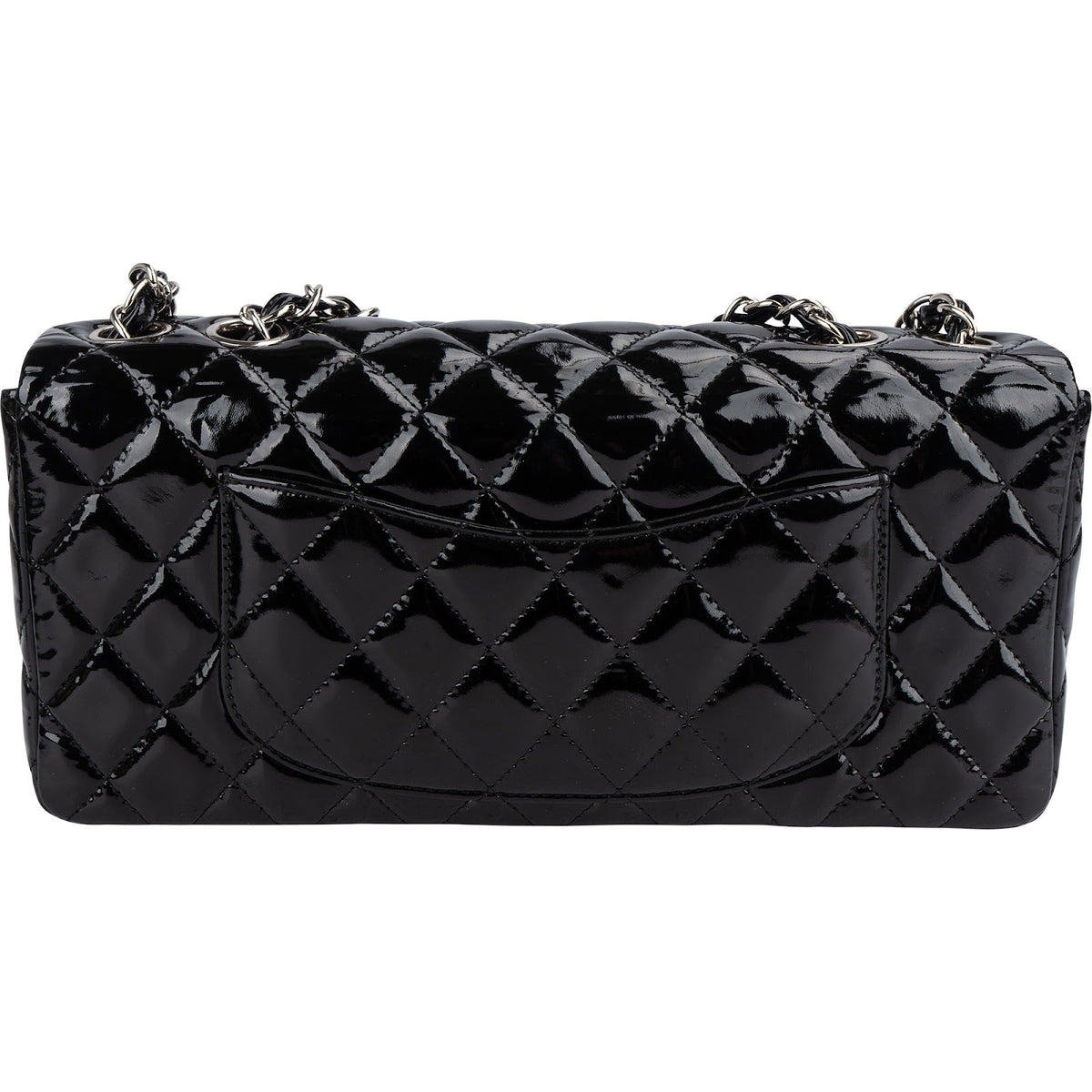 Chanel Quilted Patent Leather East West Single Flap Shoulder Bag