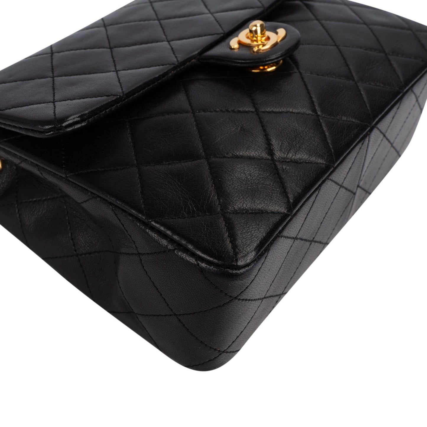 Chanel Quilted Lambskin Rectangular 24K Gold Single Flap Crossbody Bag