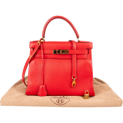 Hermès Rouge Swift Leather Kelly 28 Handbag
