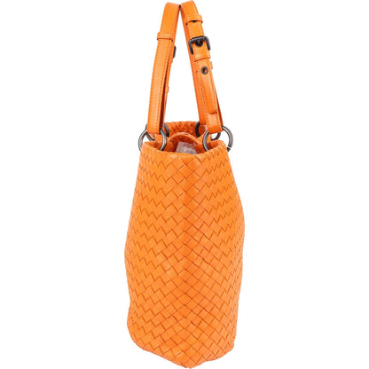 Bottega Veneta Orange Intrecciato Leather Capri Lock Tote Handbag