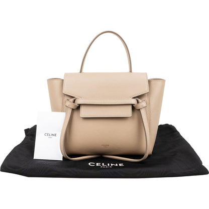 Celine Beige Grained Leather Belt Nano Handbag