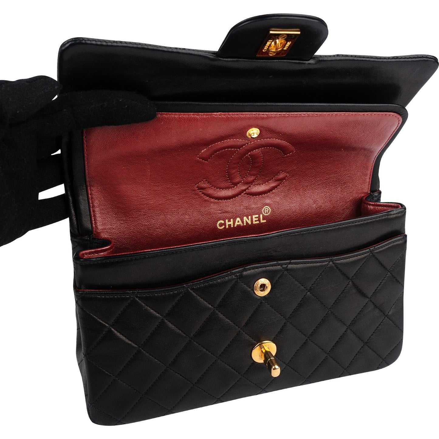Chanel Quilted Lambskin 24K Gold Small Double Flap Shoulder Bag
