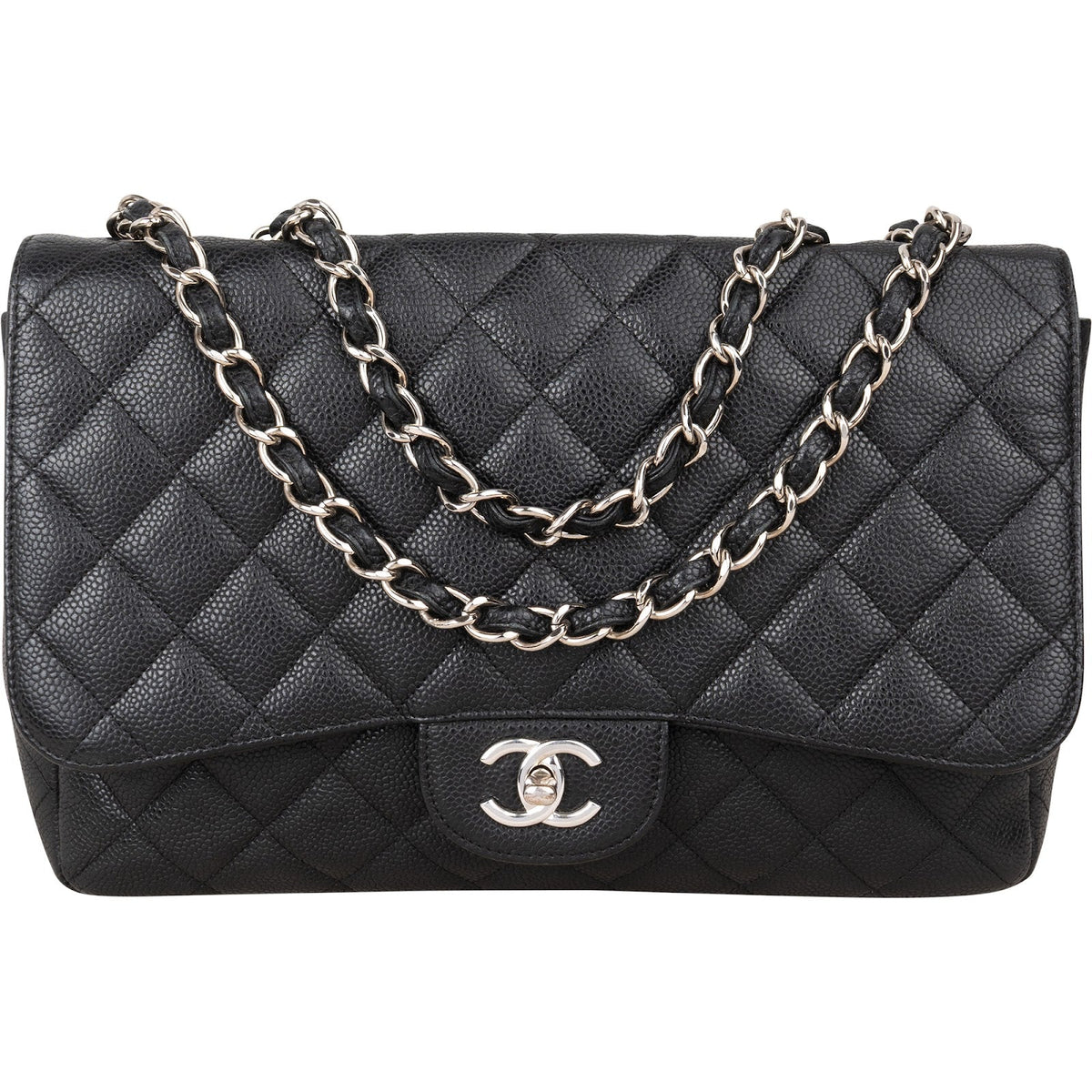 Chanel Quilted Caviar Leather Jumbo Single Flap Crossbody Bag